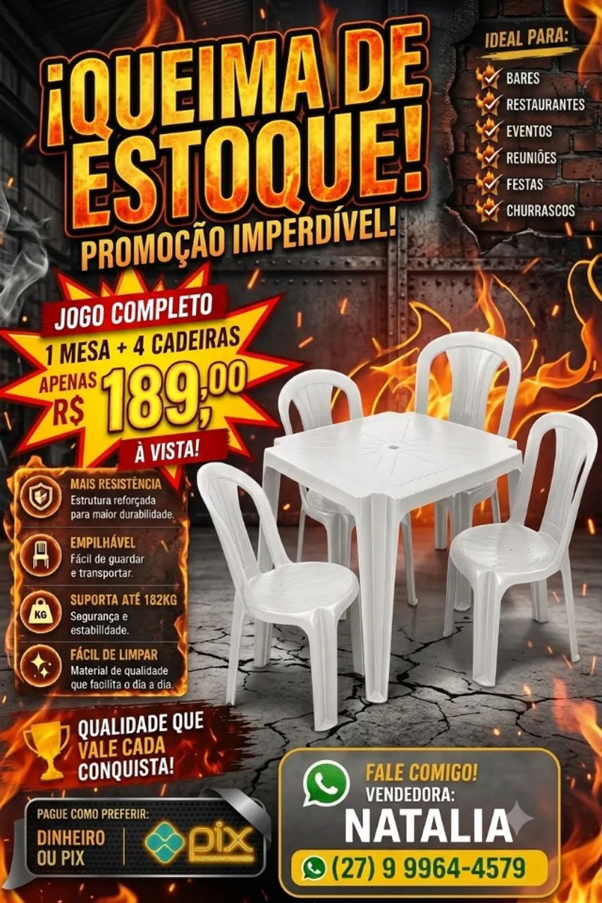 Kit Mesa + 4 Cadeiras 182 KG- Oferta Especial!