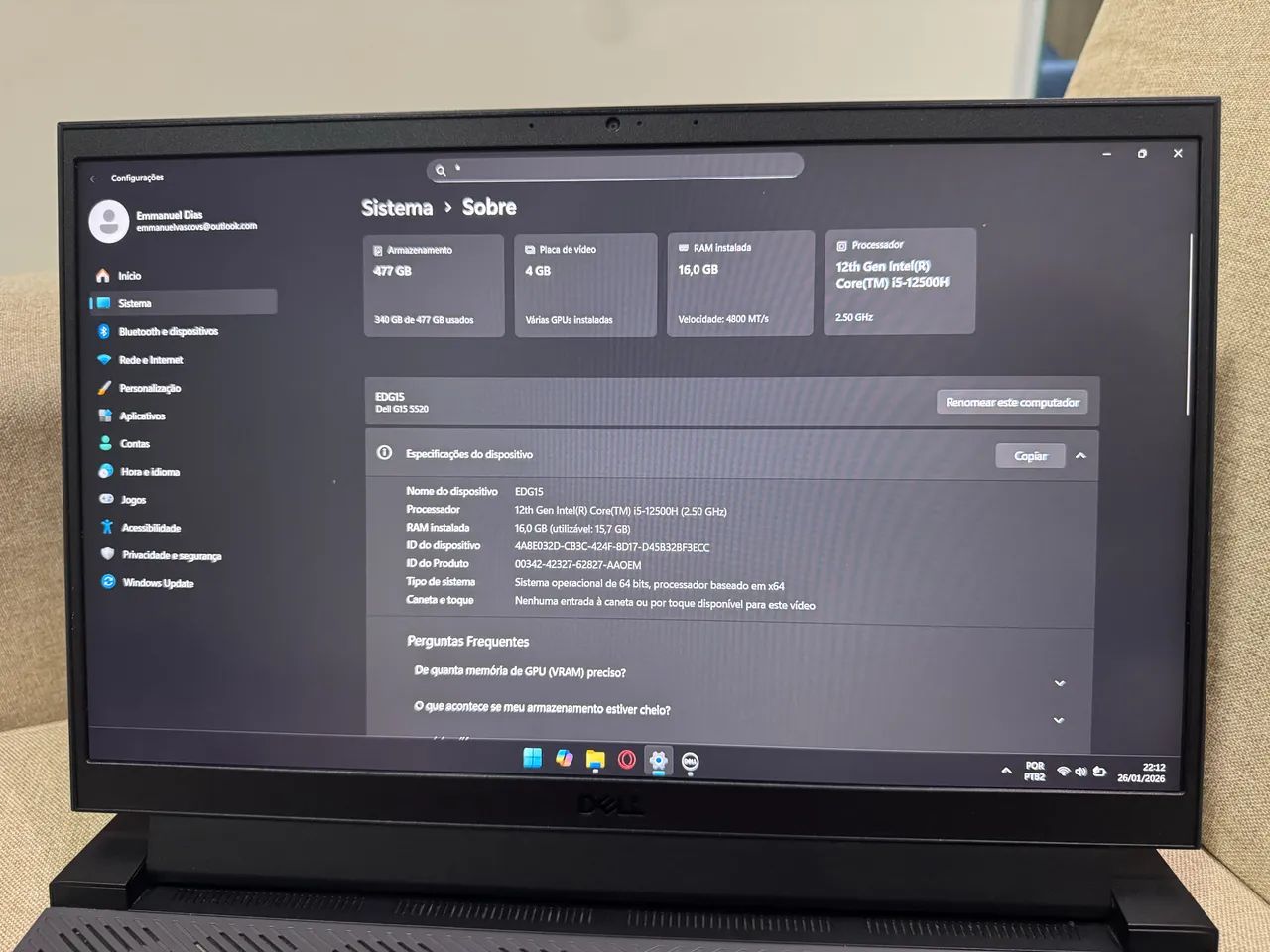 Notebook Gamer Dell G15 5520