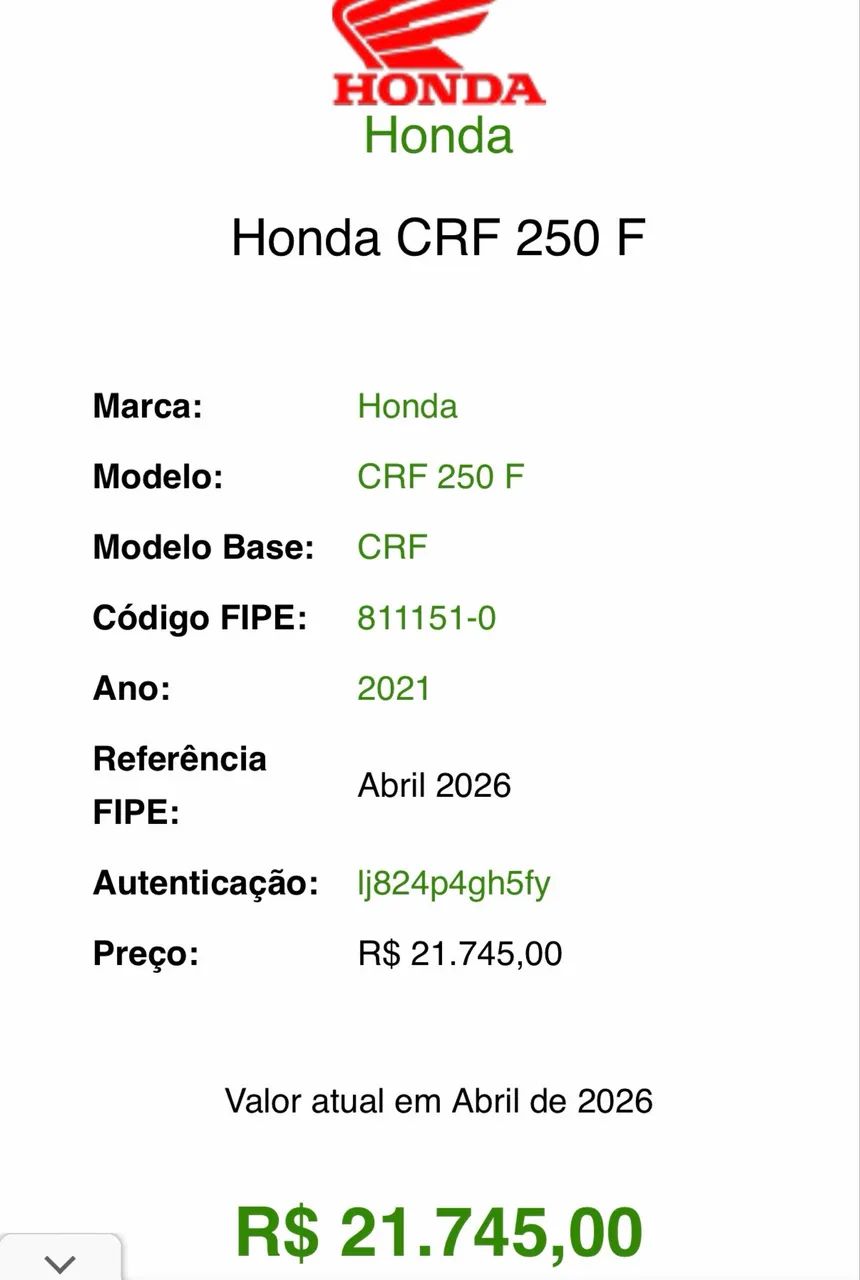 Honda 250 F 2021 - 1483248029 | OLX