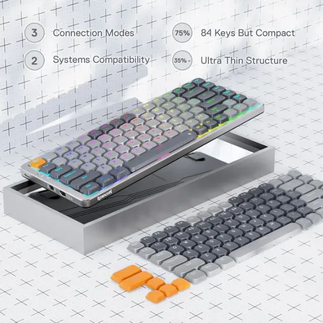 Teclado Mecânico Gamer Redragon Azure 75 / RGB / Low-profile