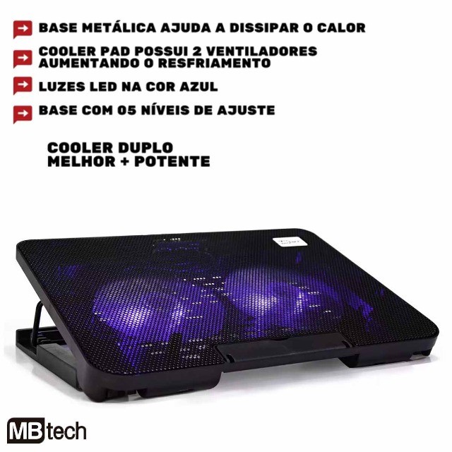Suporte Base Notebook Com Ventilação Apoio Mesa 2 Coolers Led - Foto 4