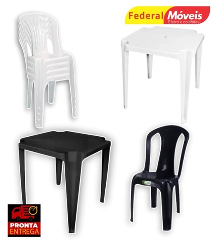 Mesa de Plastico com 4 cadeiras sem Braço - Mega Oferta - Novo
