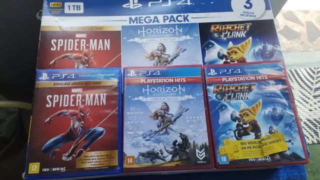 PS4 1TB + Jogo Spider-Man + Horizon Zero Dawn + Ratchet & Clank