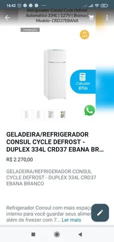 Geladeira / refrigerador Consul cycle duplex 334lcrd37