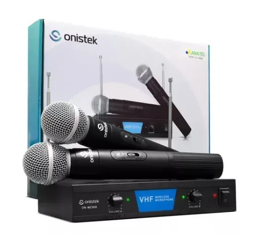 Microfone Sem Fio Dinâmico Profissional VHF Canal Duplo Onistek - ON-MC808