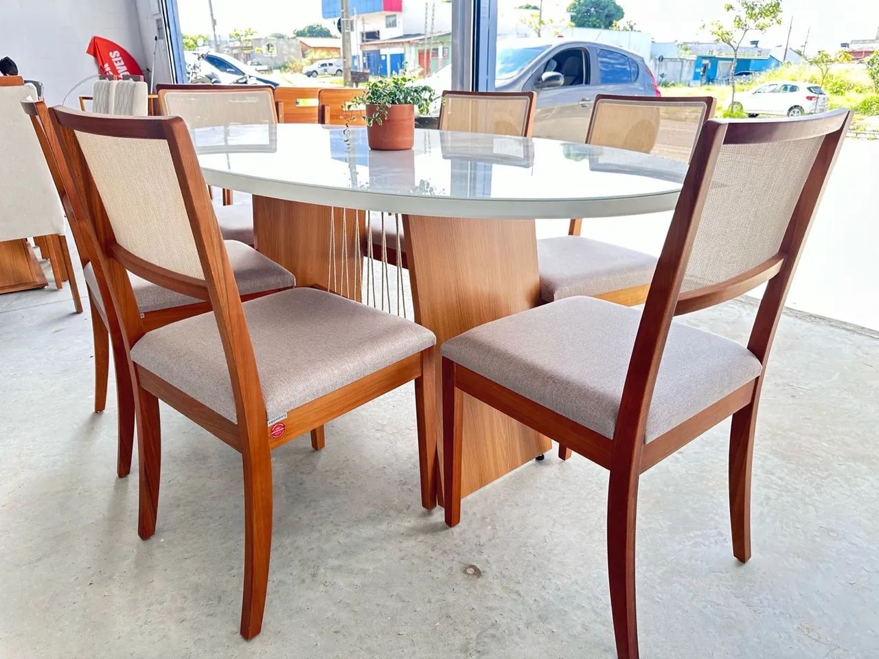 Mesa de Jantar Oval 180x1 com 6 Cadeiras Telinha - Foto 2