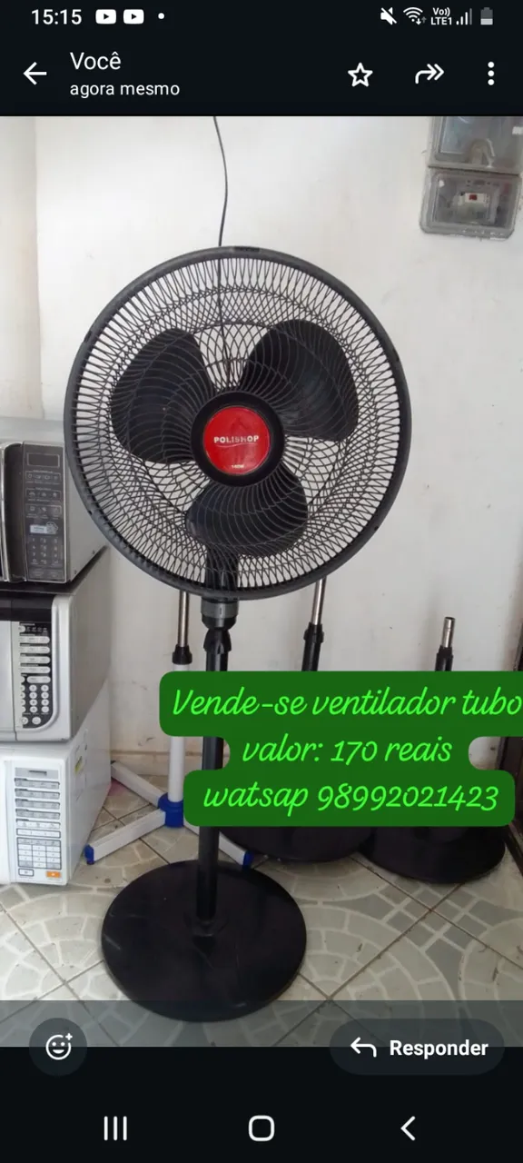 Vende-se ventilador tubo valor:170reais watsap *23