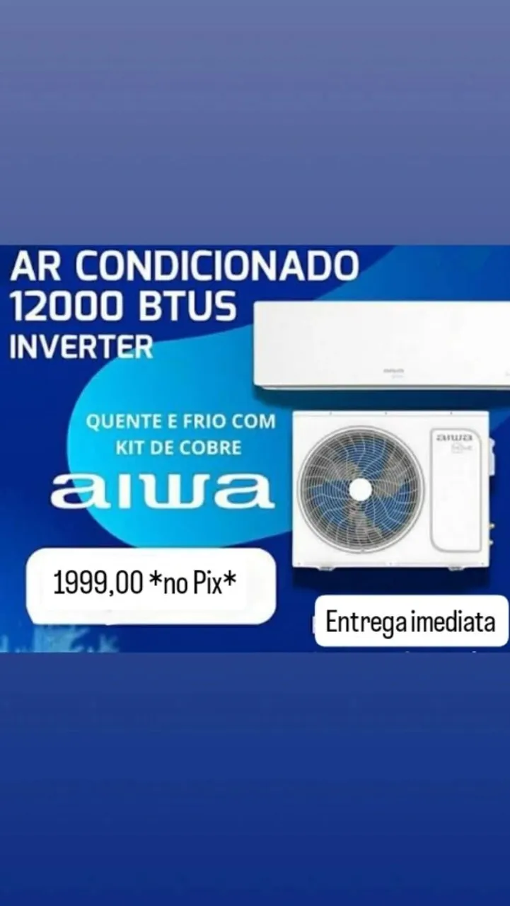 Ar Condicionado Aiwa Split Inverter 12000 BTUs quente e frio- novo na caixa