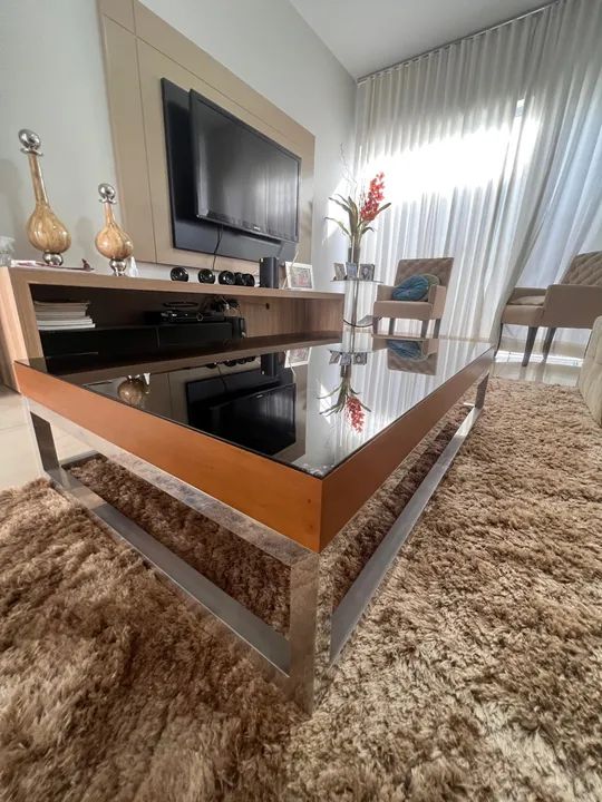 Mesa de Centro Moderna com Tampo de Vidro e Madeira - Foto 2