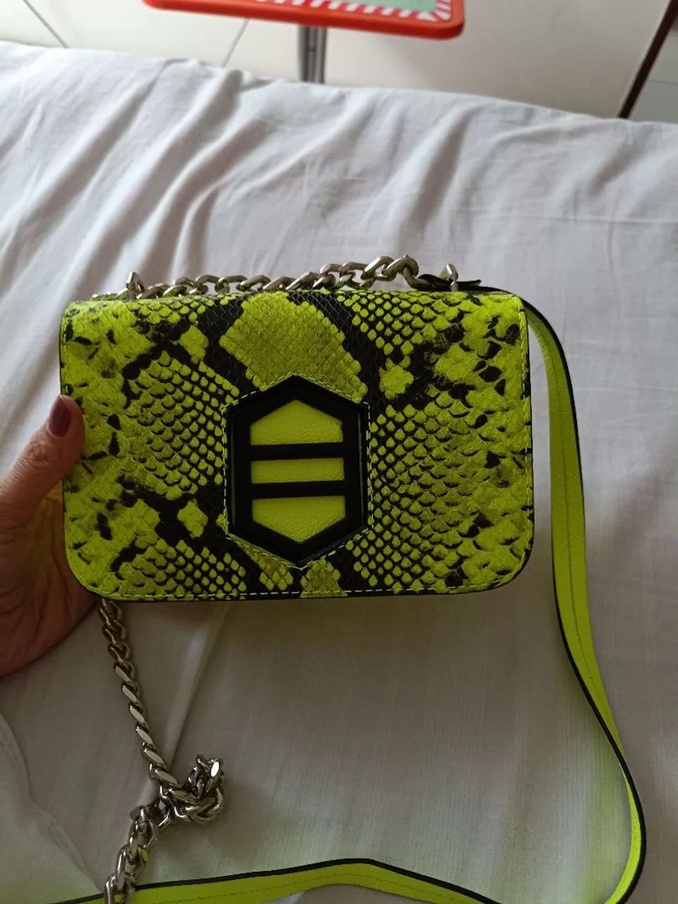 Bolsa de Ombro em Couro Python Verde Arezzo Neon - Foto 5