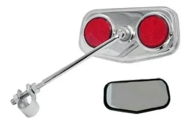 Espelho Retrovisor Cromado Bicicleta Com Refletor Olho Gato