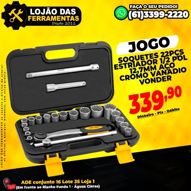 Jogo Com 22 Peças Soquetes Estriador 1/2 Pol 12,7mm Aço Cromo Vanádio 
