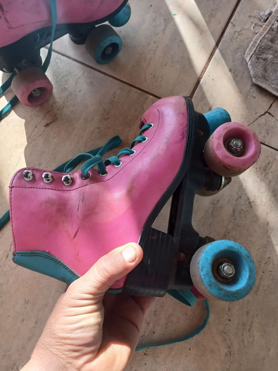 Patins Roller Rosa e Azul - Foto 4
