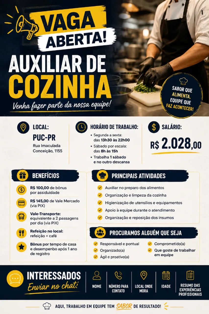 Auxiliar Cozinha - Tarde/Noite
