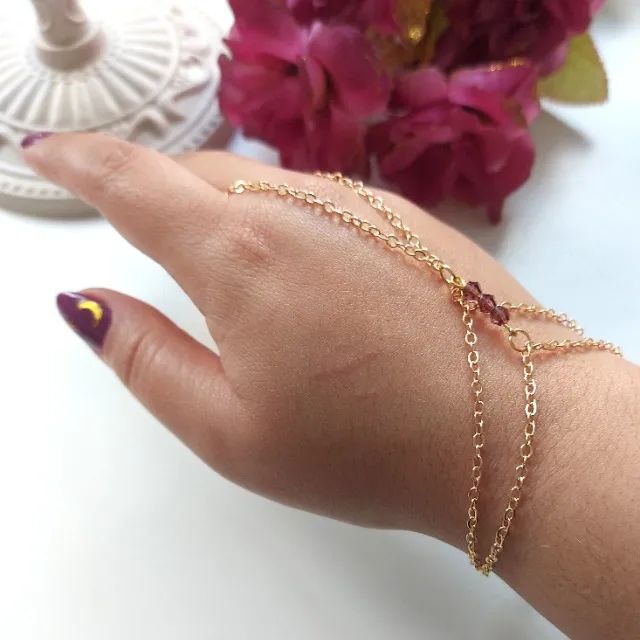 Pulseira Anel Boho Chic Bolinhas Violetas - Foto 5