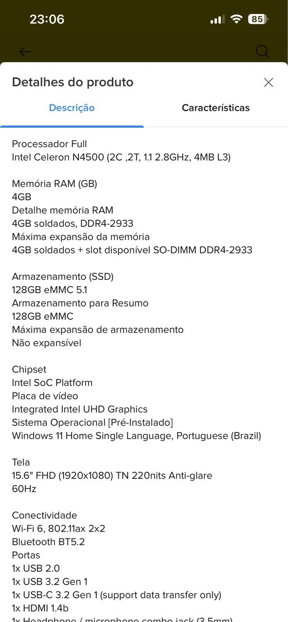 Notebook lenovo ideapad 1i 4gb ram 128gb seminovo - Foto 4