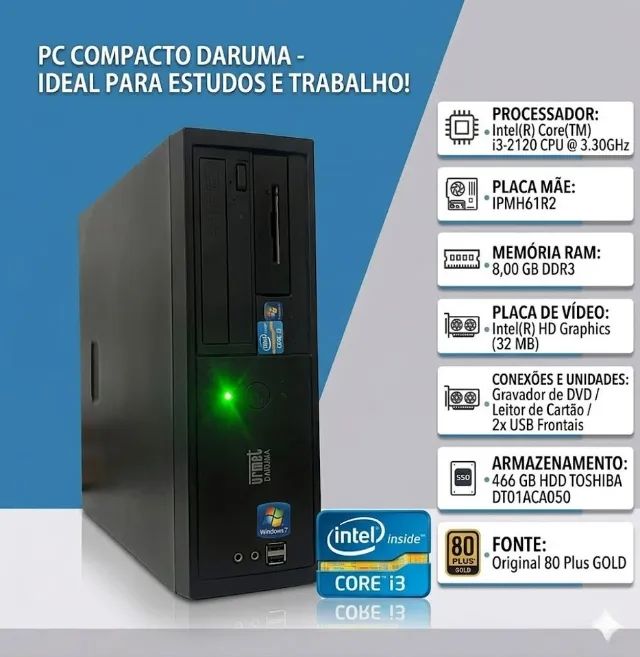  PC i3 | 8GB RAM | Fonte 80 PLUS GOLD | Super Estável