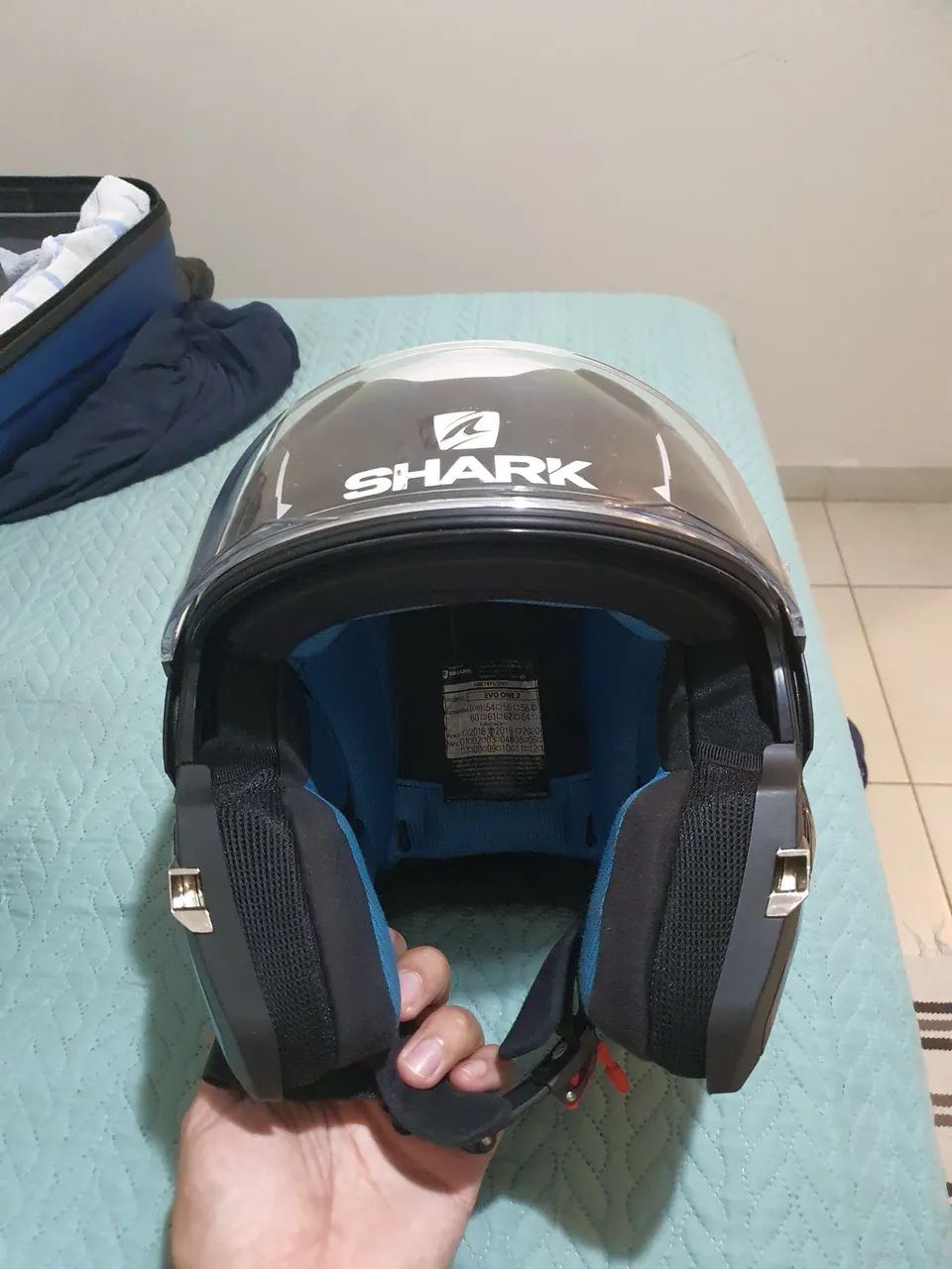 Capacete Shark Evo-One 2 Lithion Estado de Novo - Escamoteavel -  Tamanho 56 - Foto 3