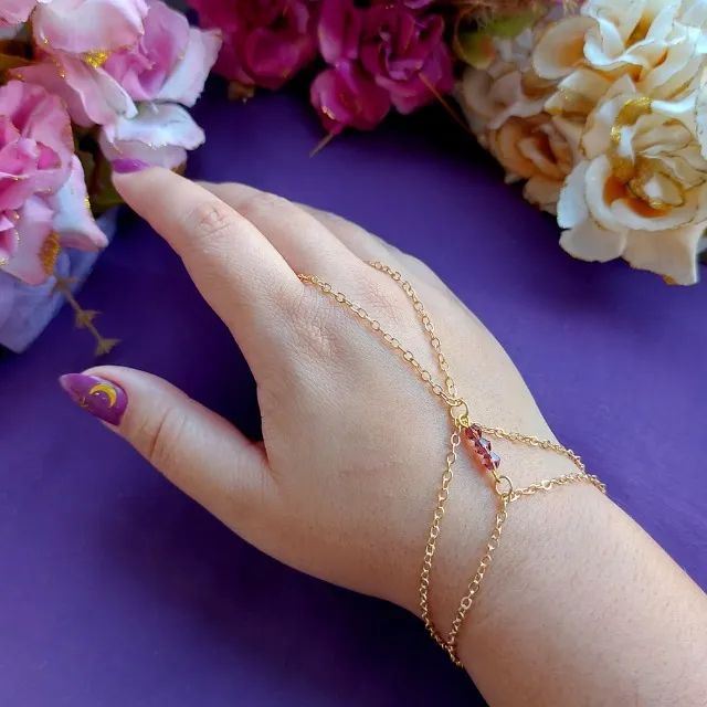 Pulseira Anel Boho Chic Bolinhas Violetas - Foto 2