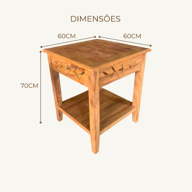 Mesa Lateral Em Madeira Peroba Rosa 60x60x70cm - Foto 2