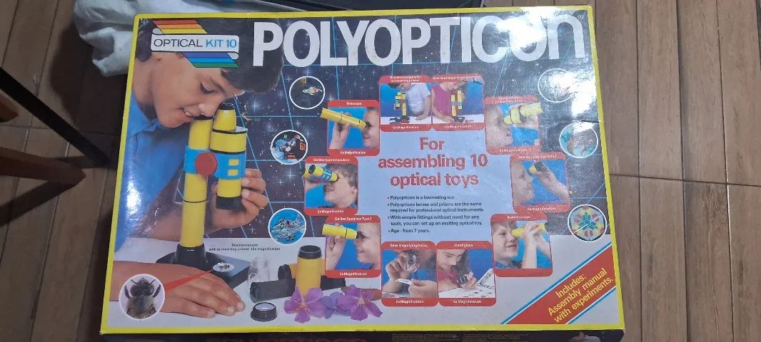 Poliopticon- brinquedo de montar lunetas, Microscópio, monóculo, binóculo, etc