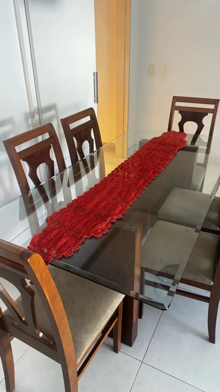 Mesa de madeira com tampa de vidro  - Foto 3