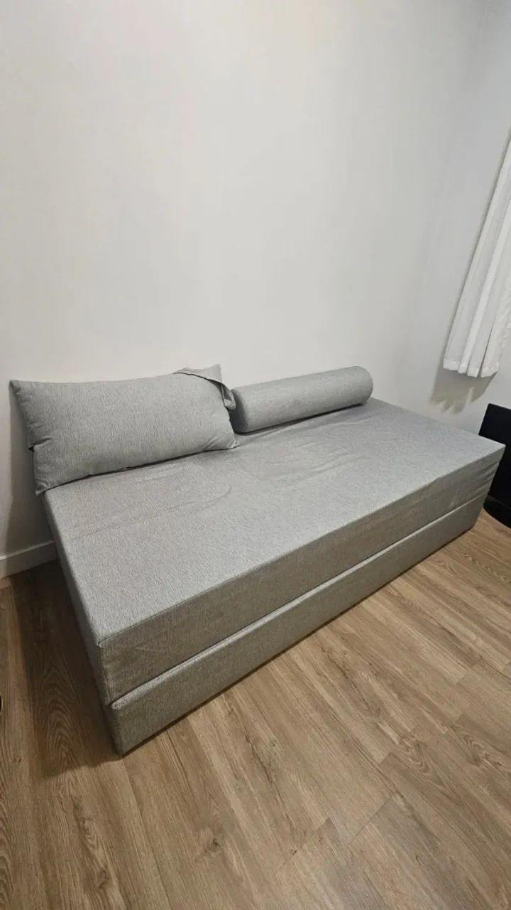 Sofá-Cama Casal 3 Lugares Cecília Linho Cinza - Foto 4