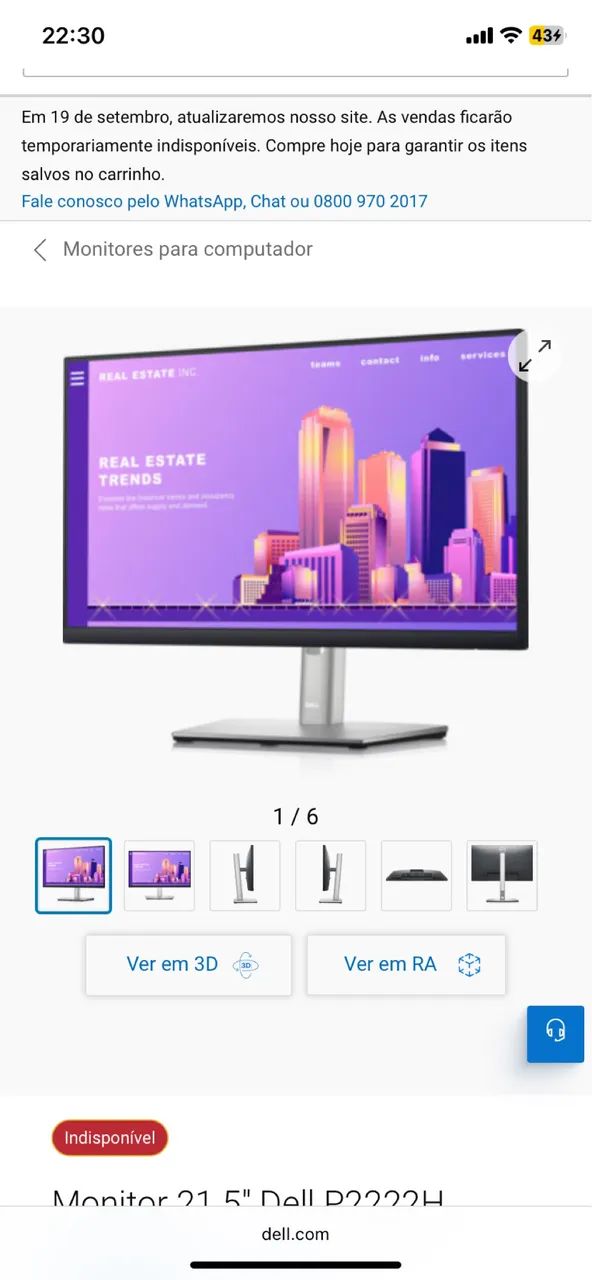 Monitor 21.5" Dell P2222H