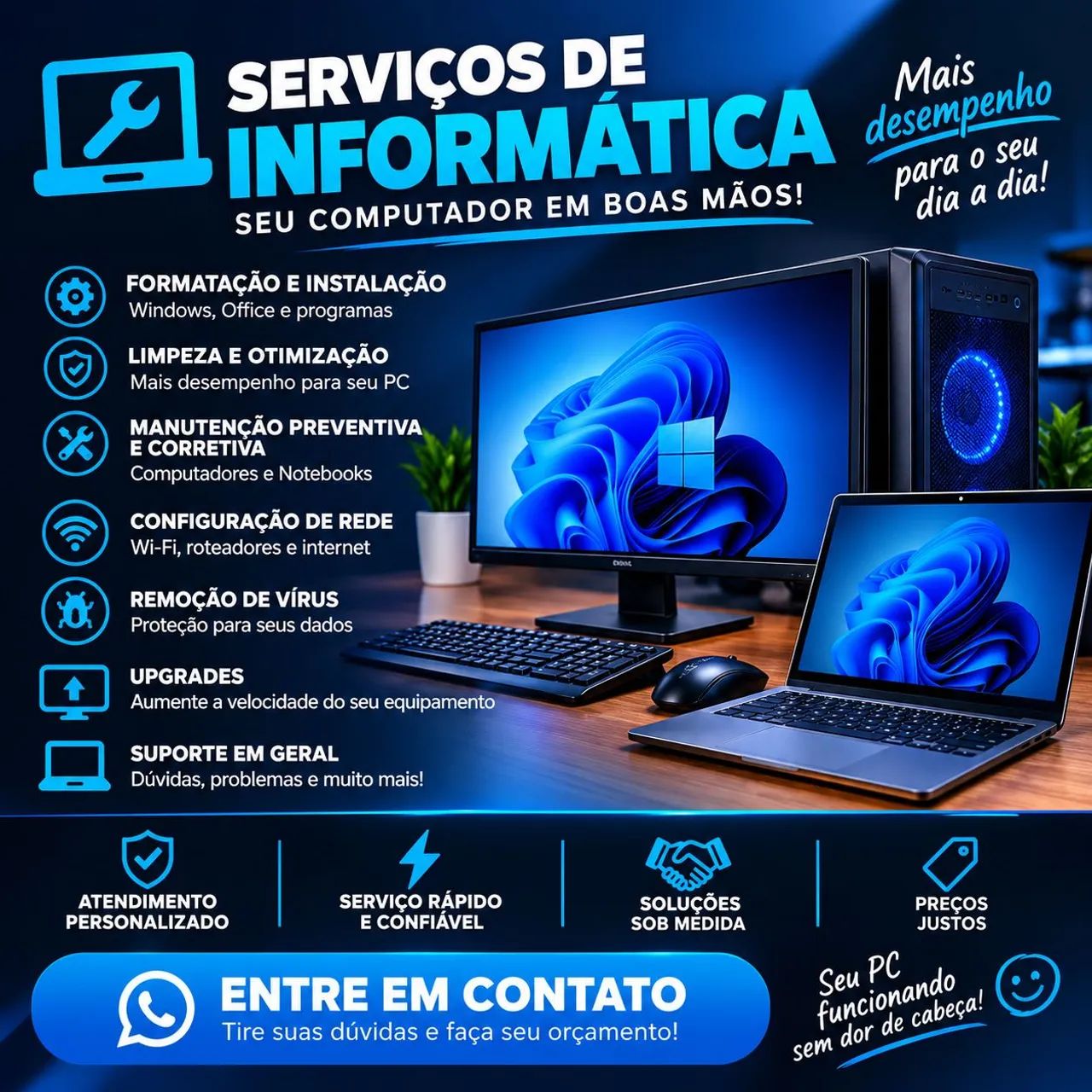 Serviços de Informática e Suporte Técnico para computadores<br><br>Computadores e Notebooks