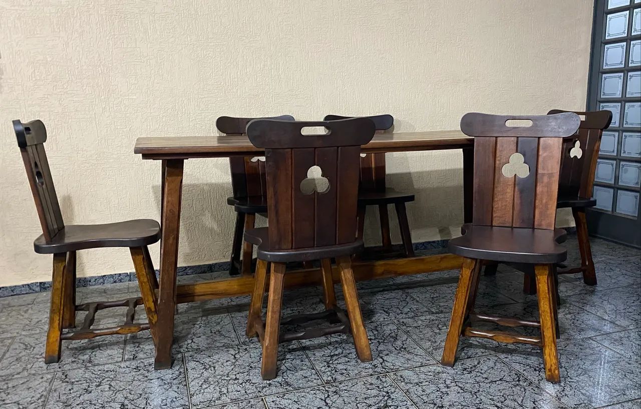 Mesa Rústica De Madeira Maciça Com 6 Cadeiras Trabalhadas (Muito Pesada) - Foto 4