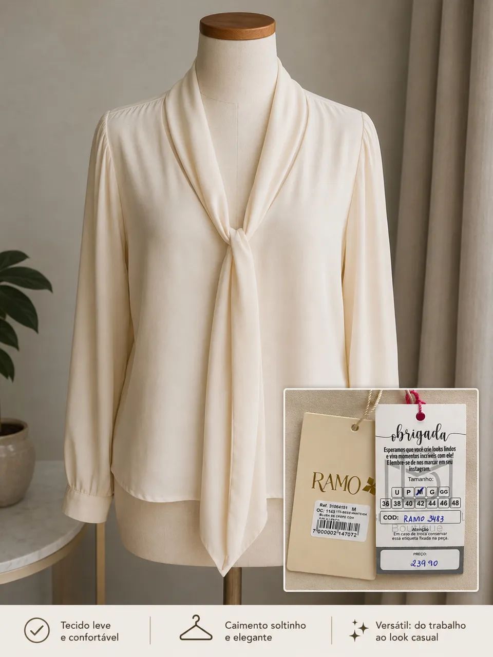 Blusa de crepe com gola lenço 