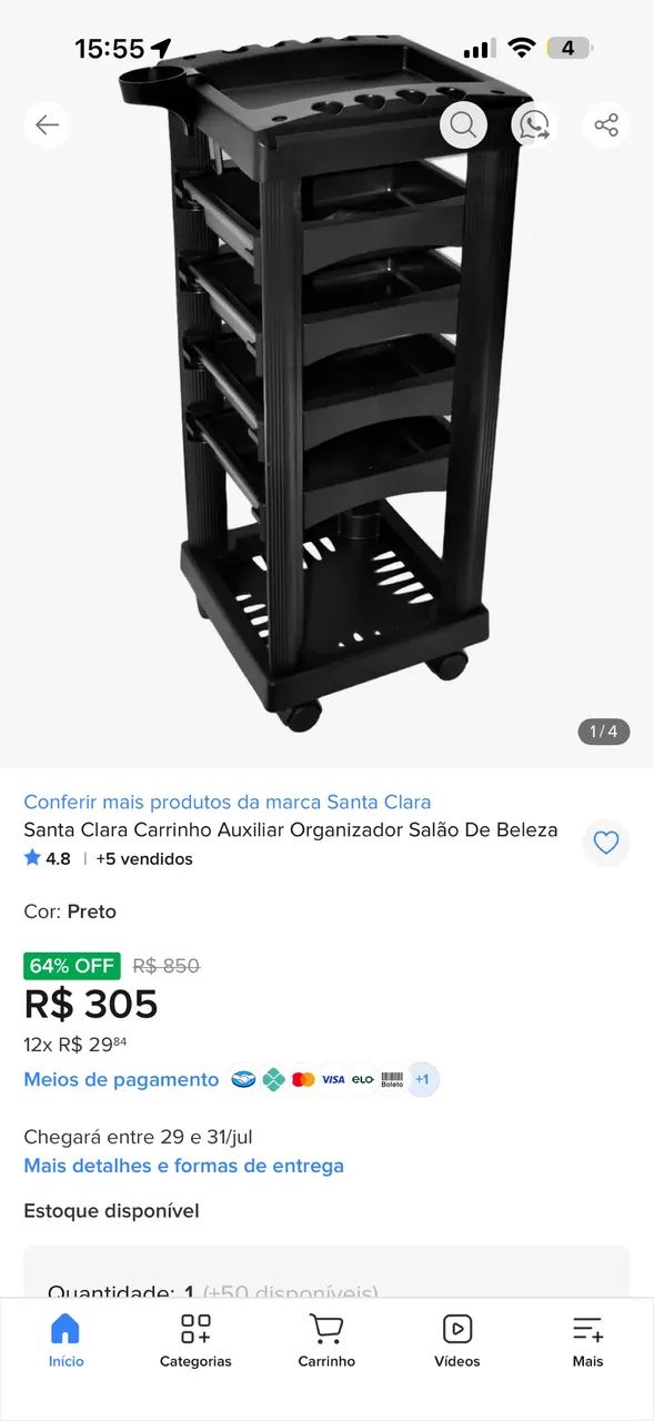 Carrinho auxiliar para salão 