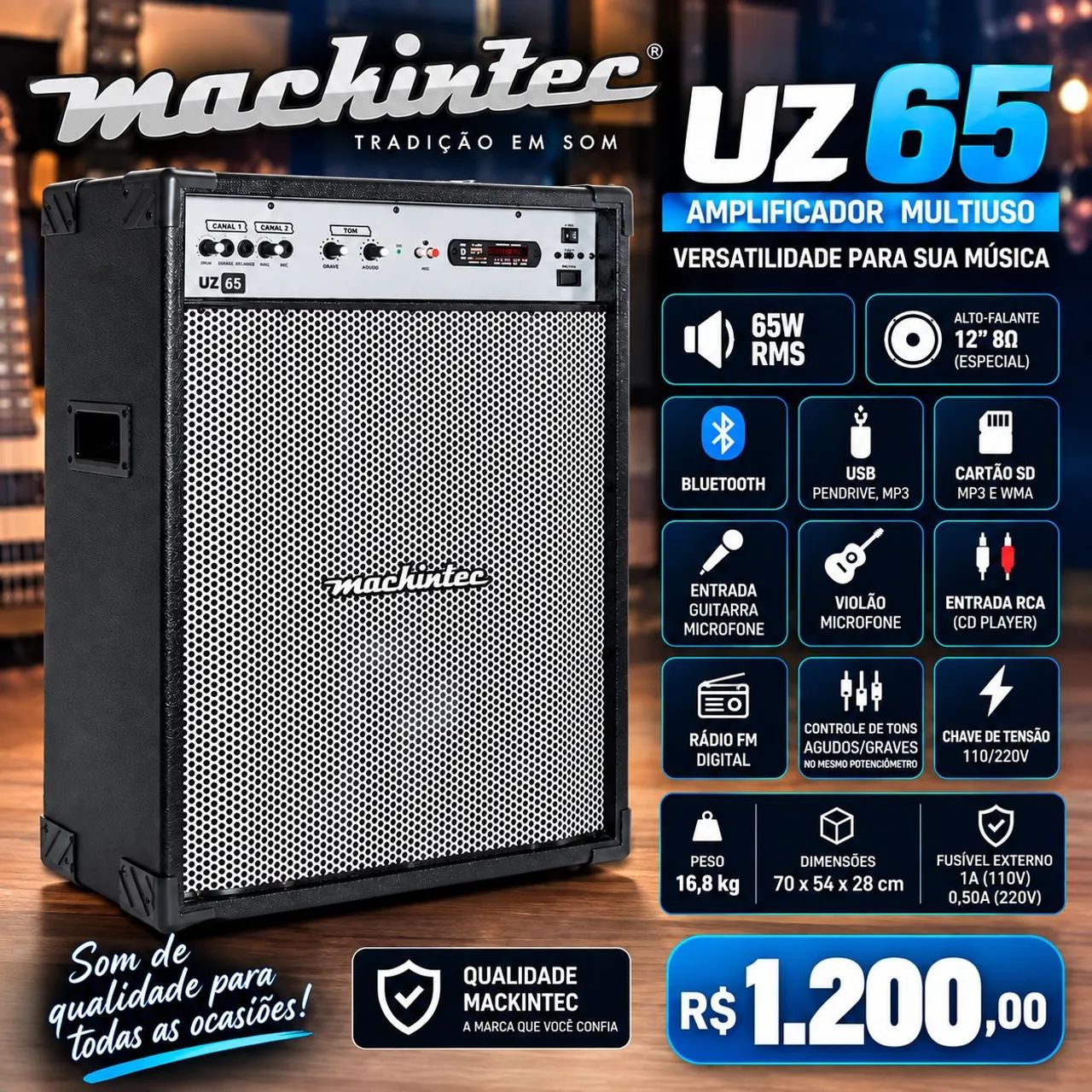 Amplificador multiuso Mackintec UZ65 bluetooth 