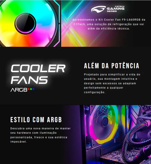 Kit Cooler Fan F9-L660BK ARGB C3TECH - Foto 3