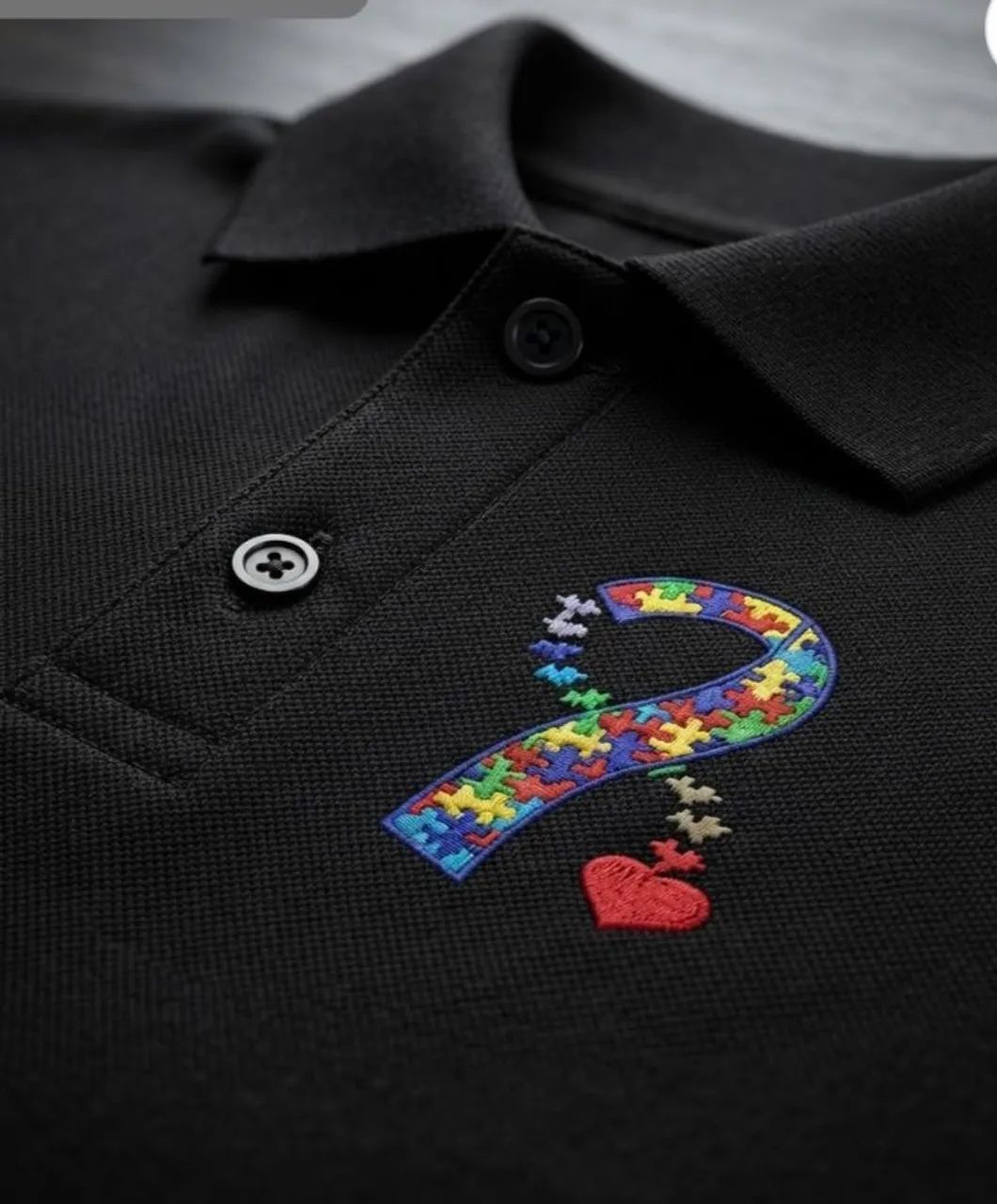 Camisa polo preta Autismo 
