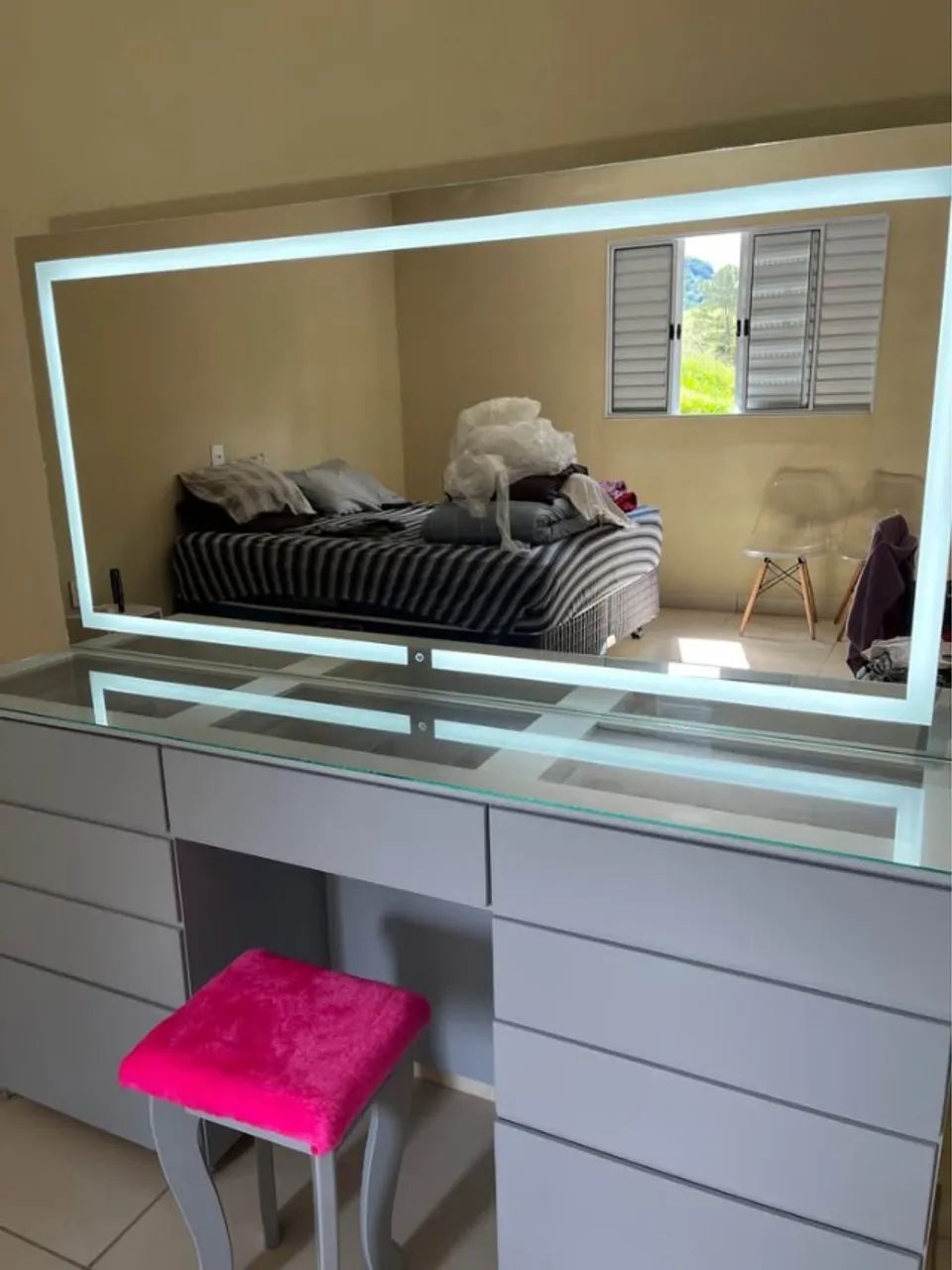 Penteadeira MDF Cinza com LED - Fabricamos sob encomenda 