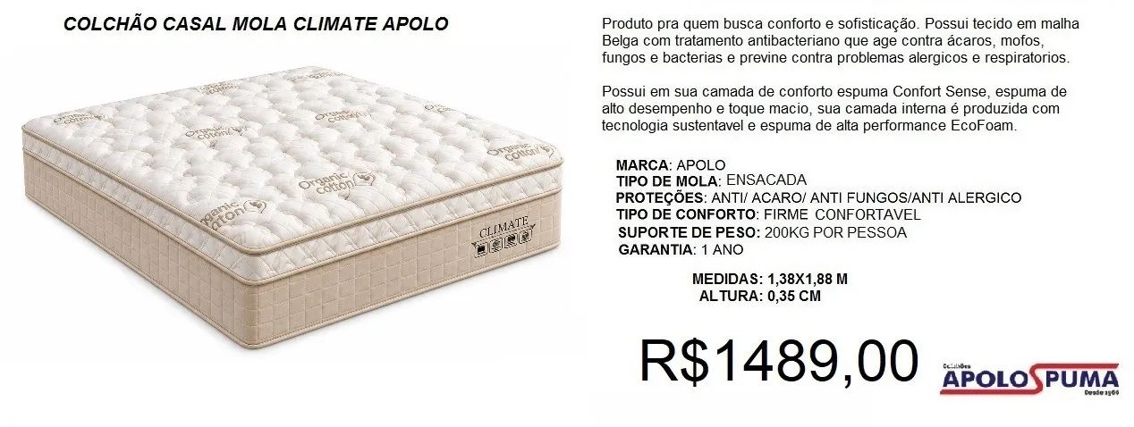 COLCHÃO CASAL MOLAS ENCASACAS 35CM 