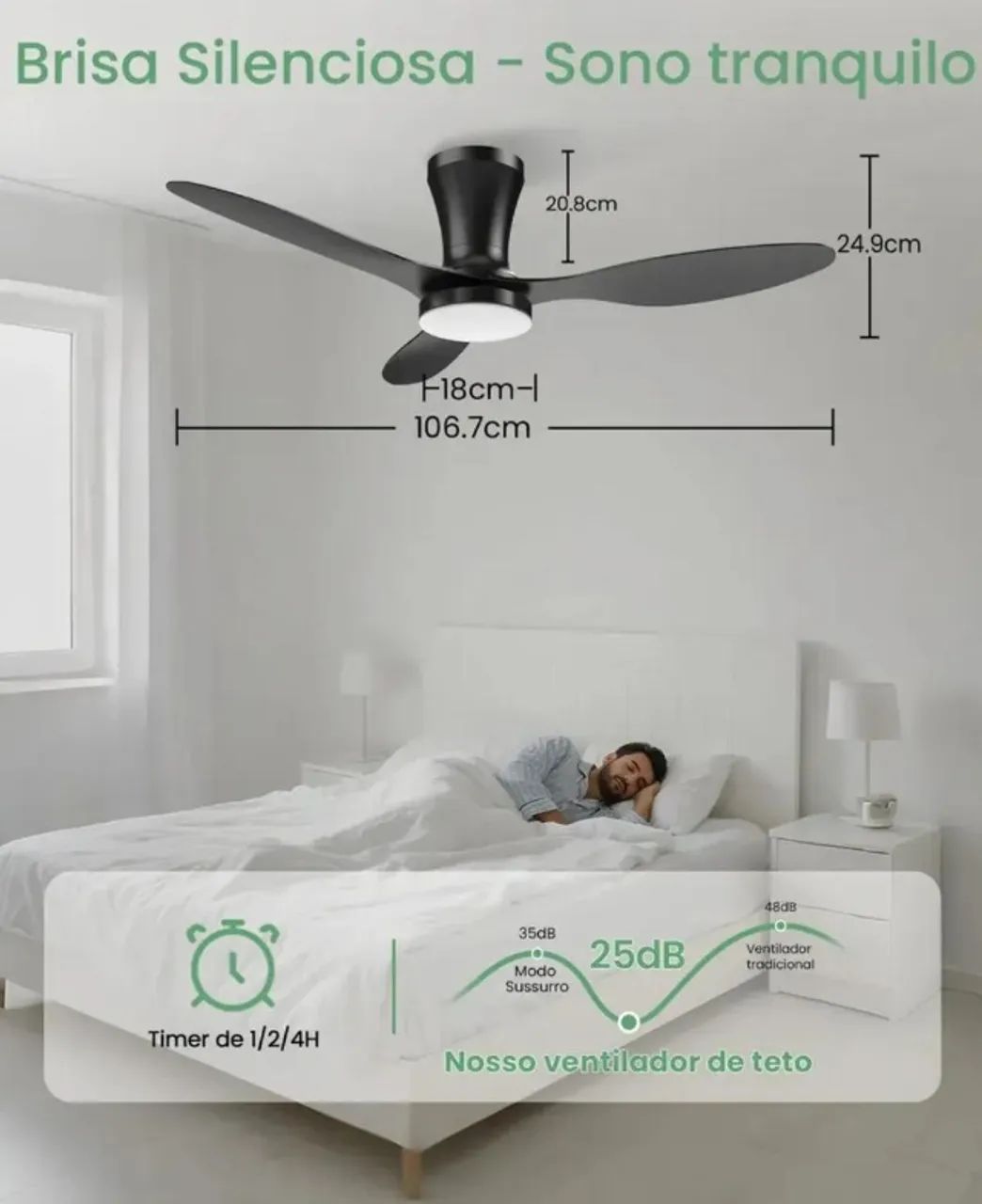 Ventilador de Teto Bivolt cor preto - Foto 3