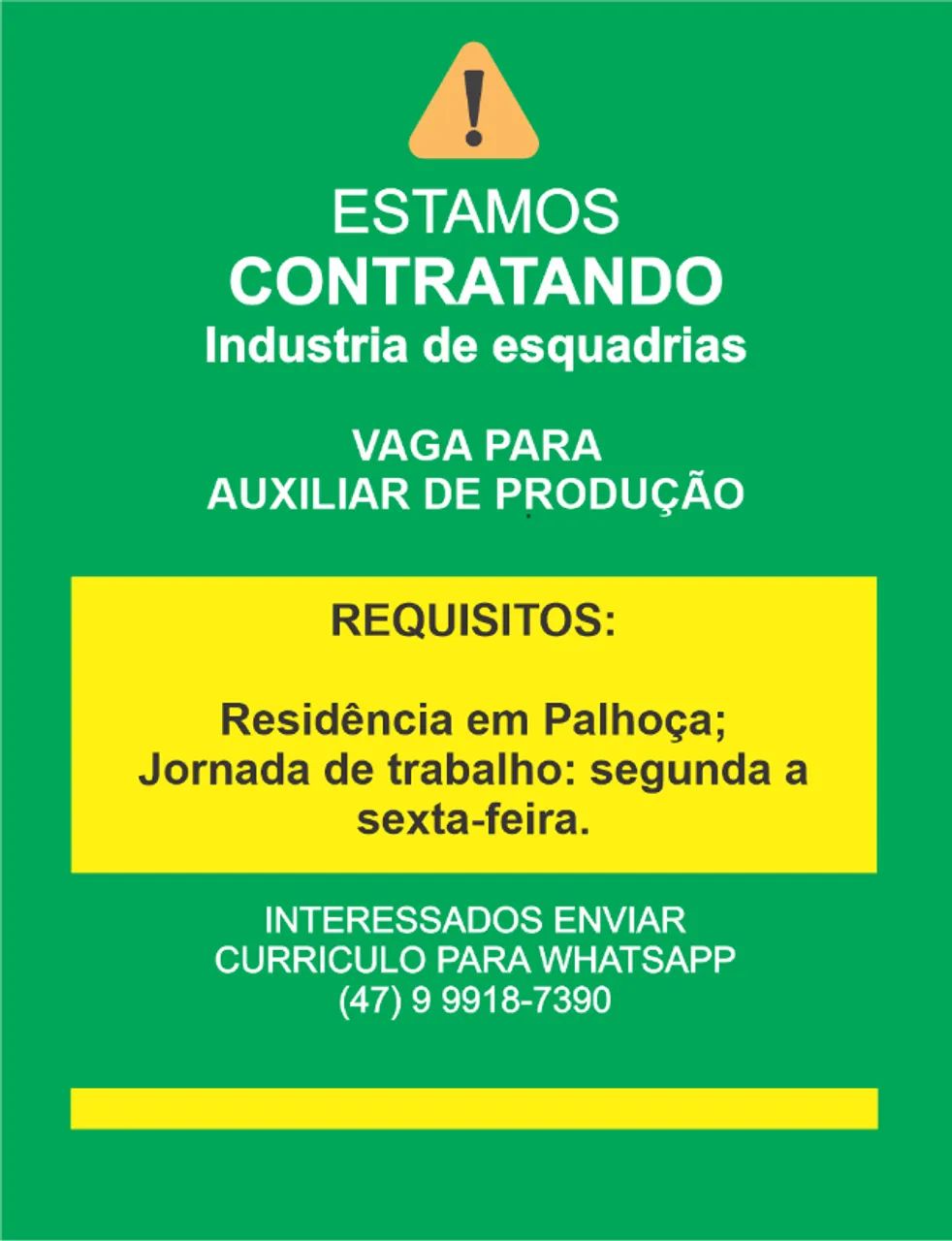 Auxiliar de Produção - com experiência com esquadrias