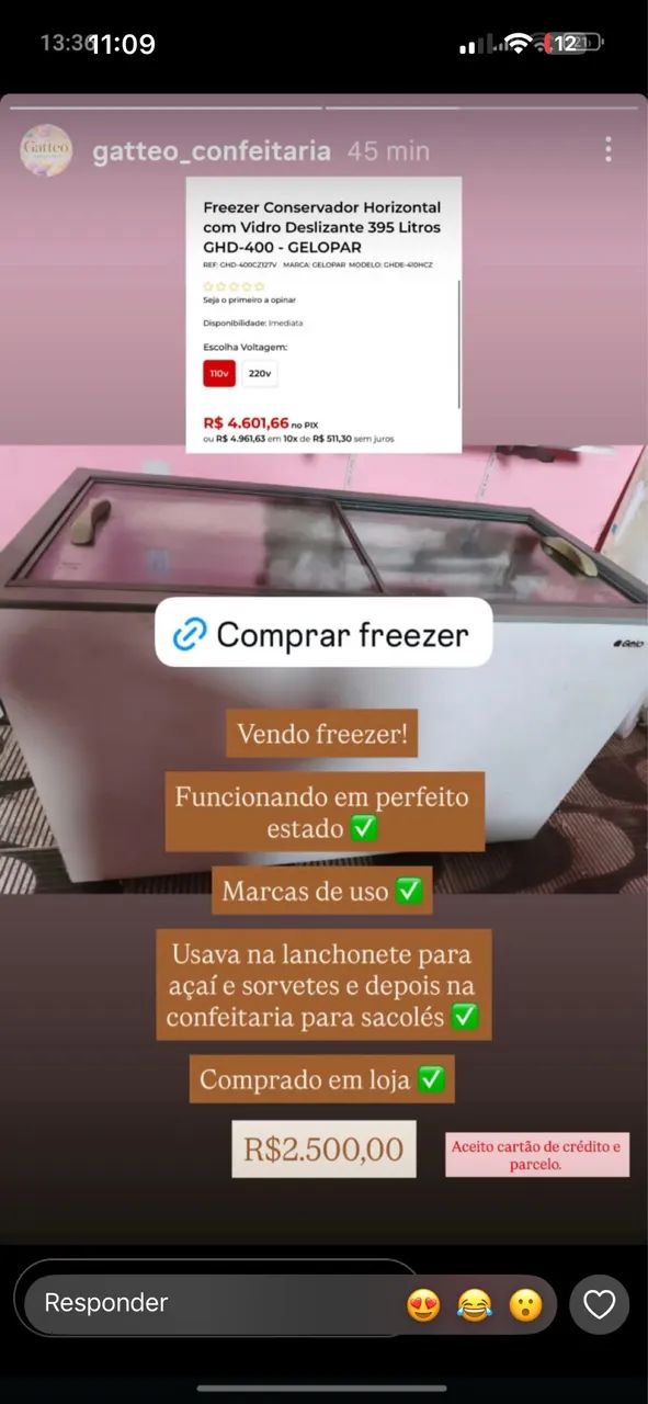 VENDO FREEZER EM PERFEITO ESTADO