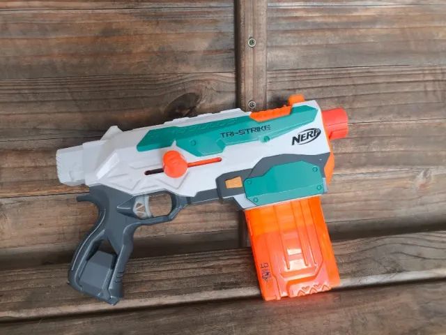 Nerf Modulus Tri-Strike Blaster, Mega Barrel, Rocket Launcher,1 foguete - pouco uso! - Foto 4