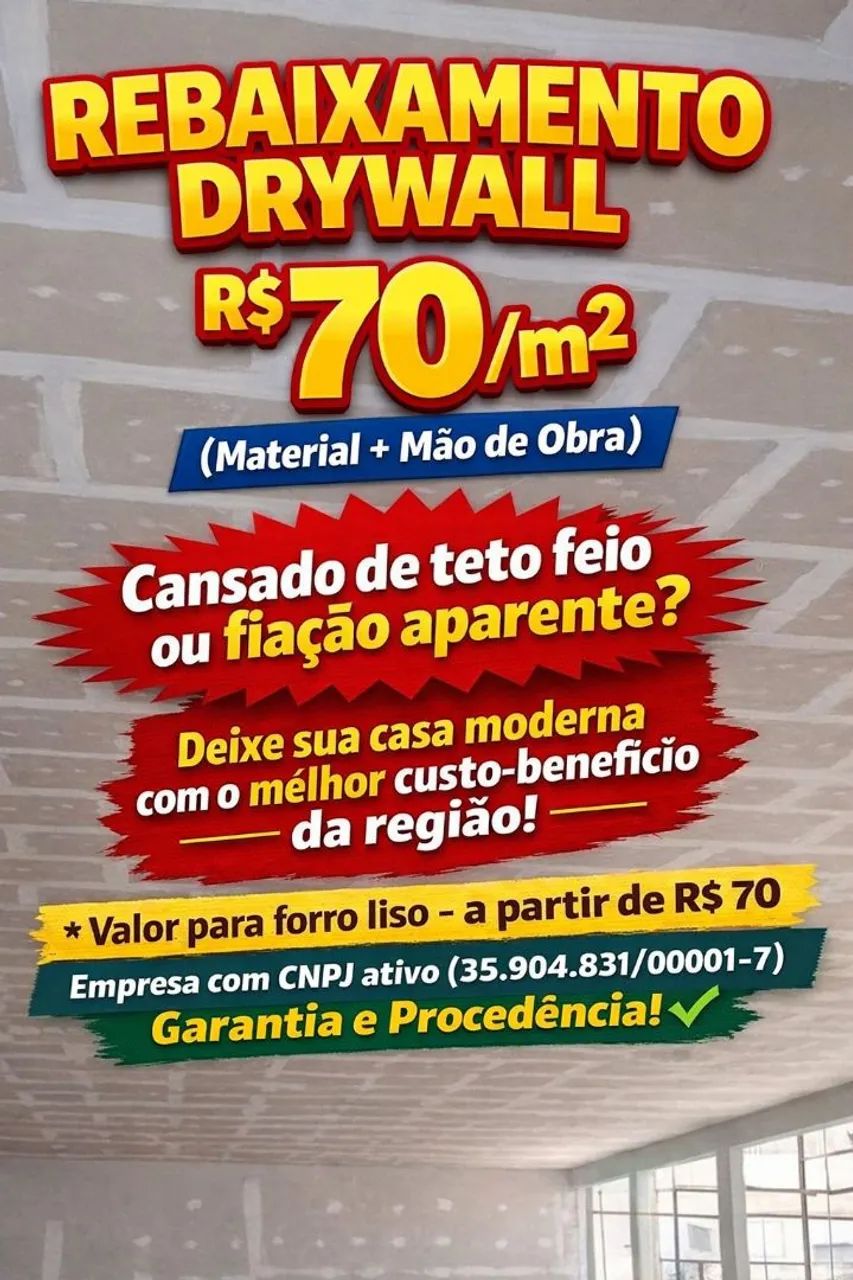 Imperdível a partir de 70 reais M2 do rebaixamento de dry
