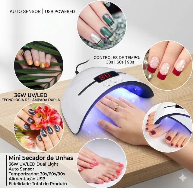 Mini Secador de Unhas UV/LED 36W com Temporizador, Sensor Automático e Entrada USB - Foto 2