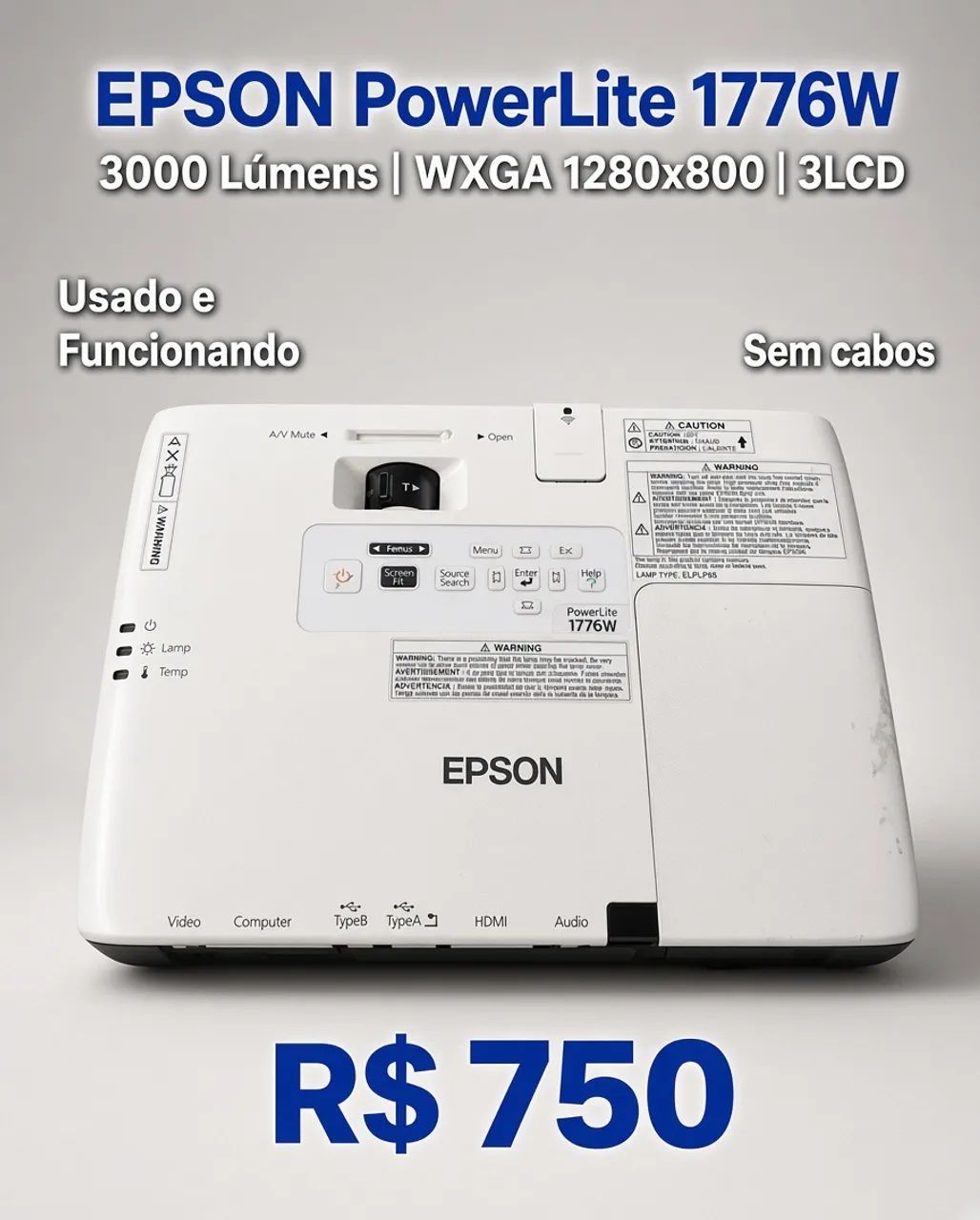 Modelo: Epson PowerLite 1776W (também chamado EB-1776W) - Foto 2