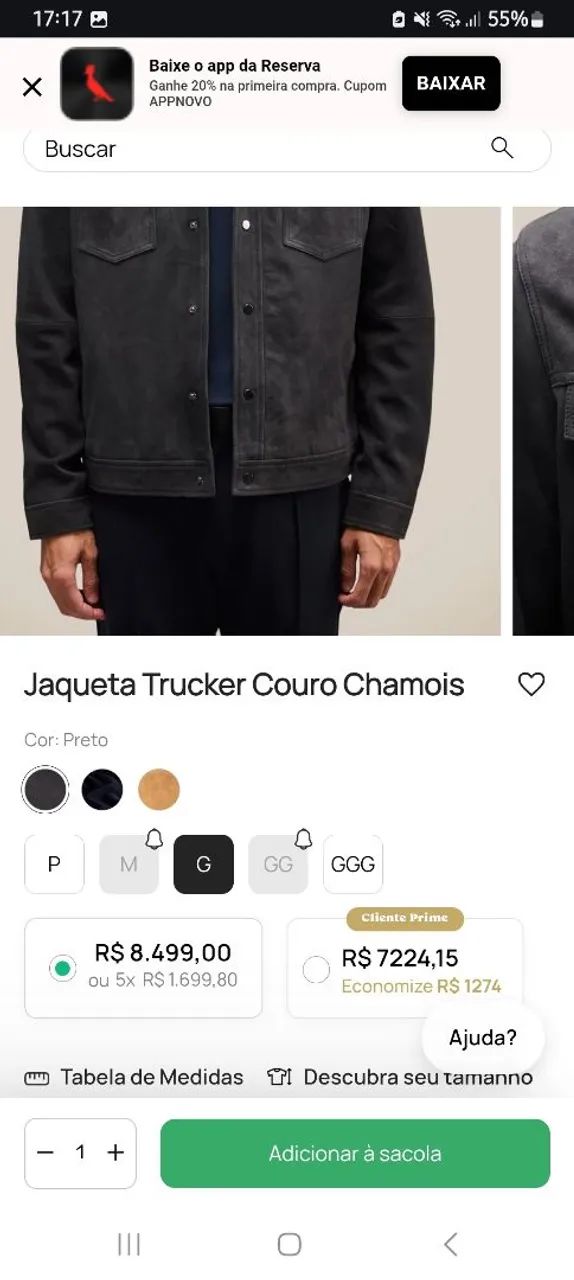Jaqueta Trucker Couro chamois Reserva Nova M - Foto 3