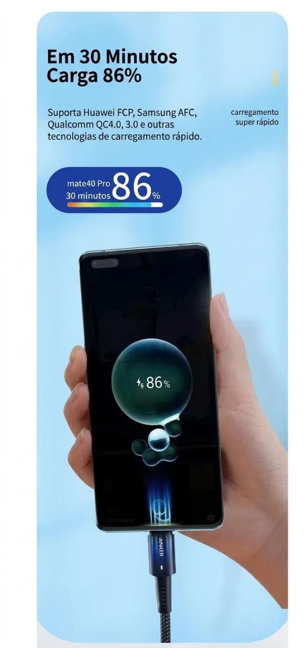 Cabo USB-C 100W 5A Carga Rápida 3 Metros - Android e iOS - Foto 2