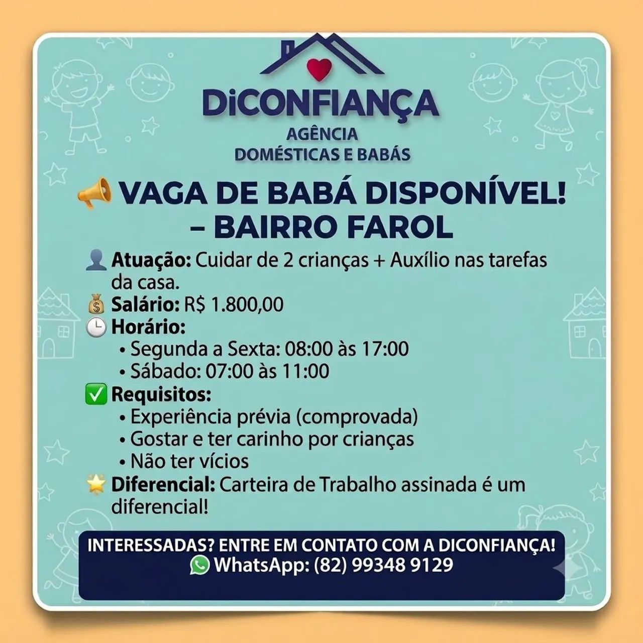 Vaga para Babá no Farol - R$ 1.800,00 - DICONFIANÇA