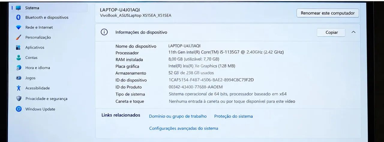 Notebook ASUS Vivobook 15 X1500EA i5 11ª Gen 8GB RAM SSD 256GB