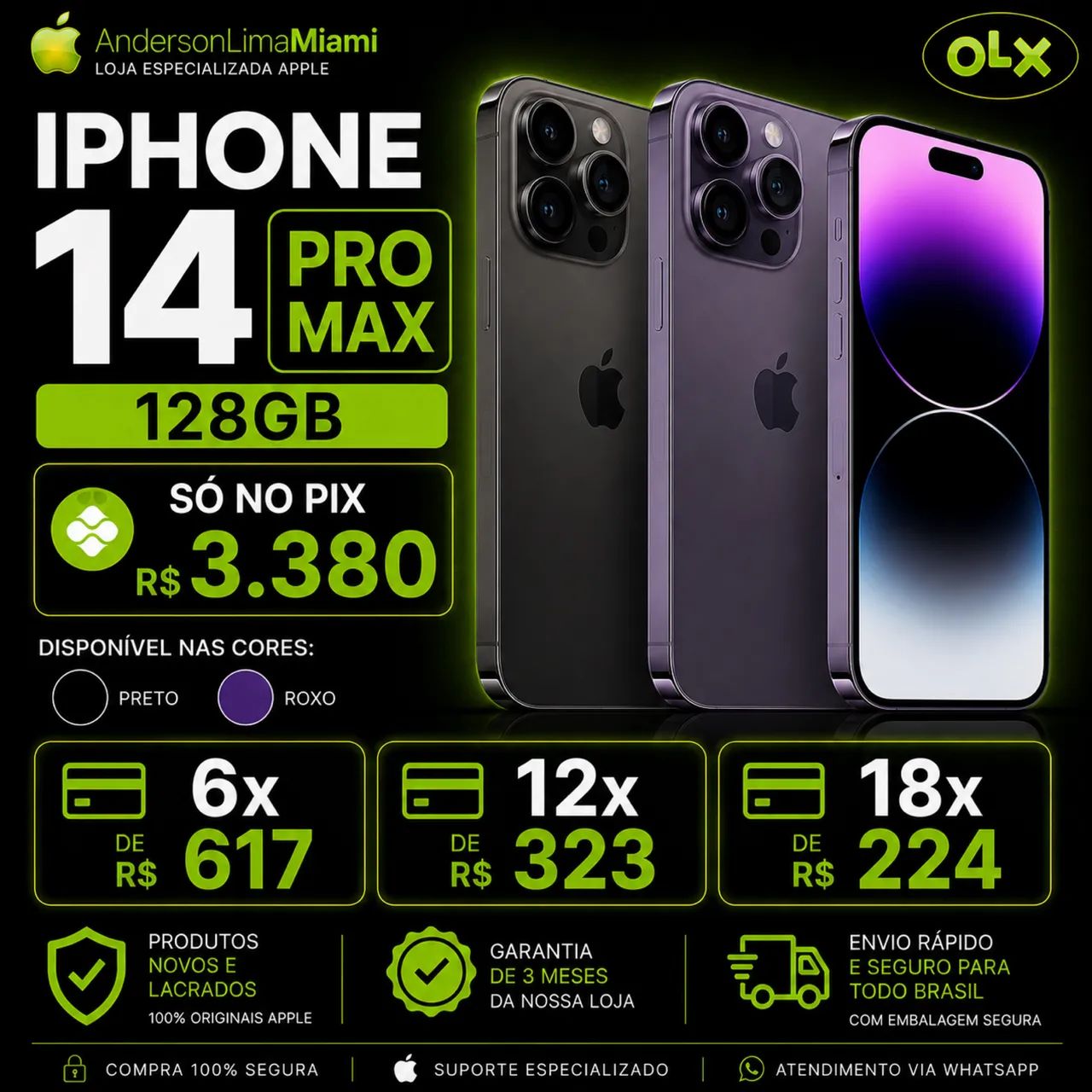 IPHONE 14 PRO MAX 128GB PROMOÇÃO SO NO PIX, LOJA NO RIOMAR