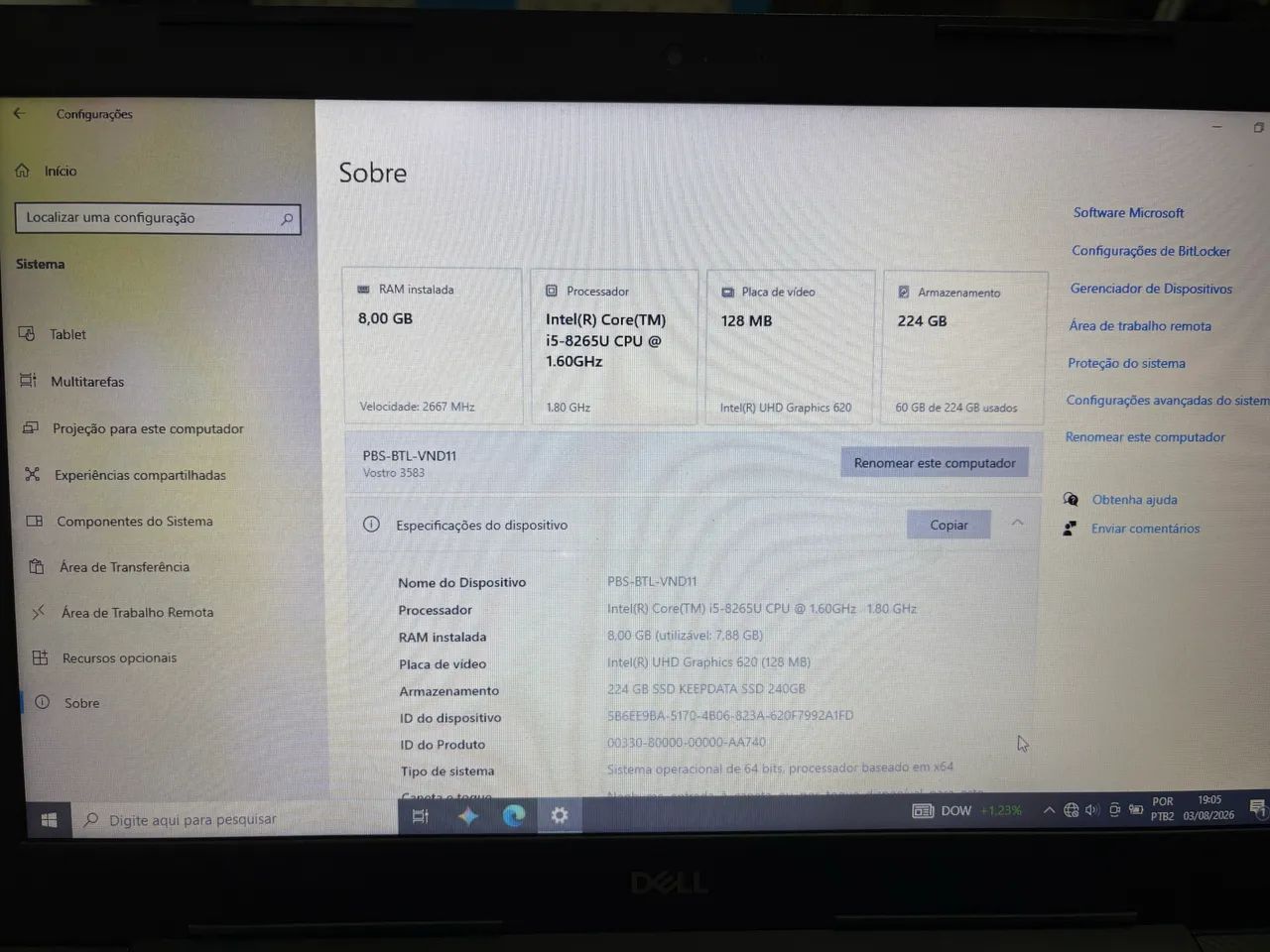 Dell Vostro 3583, Intel I5, SSD 240 e placa vídeo Intel 620 - Foto 5
